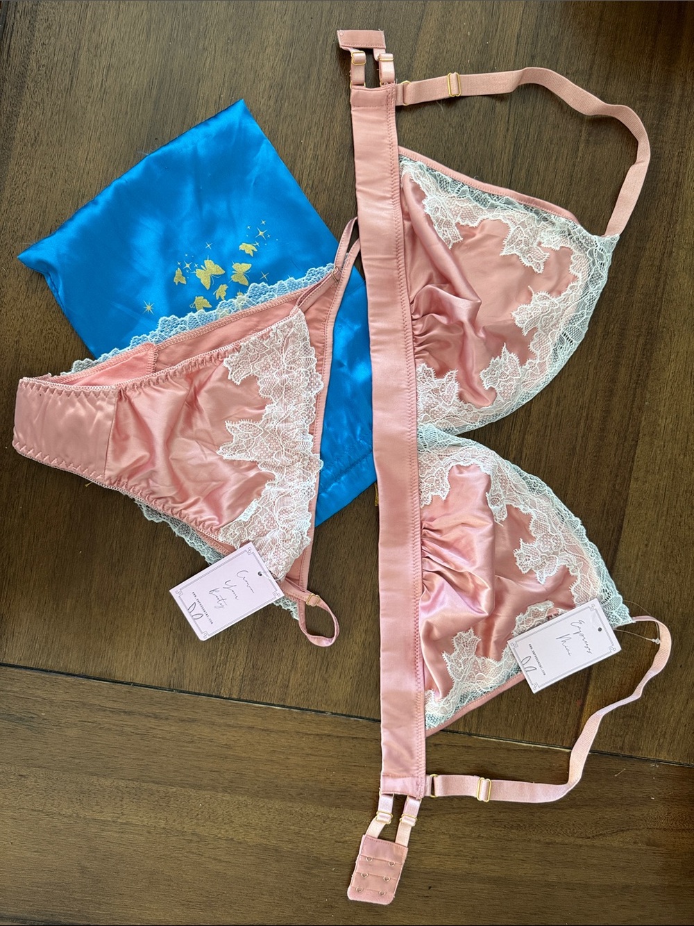 Empress Mimi Delicate Pink Lace Trim Bralette Set